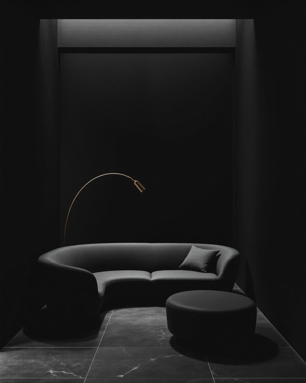 Sculpture in a low-lit room